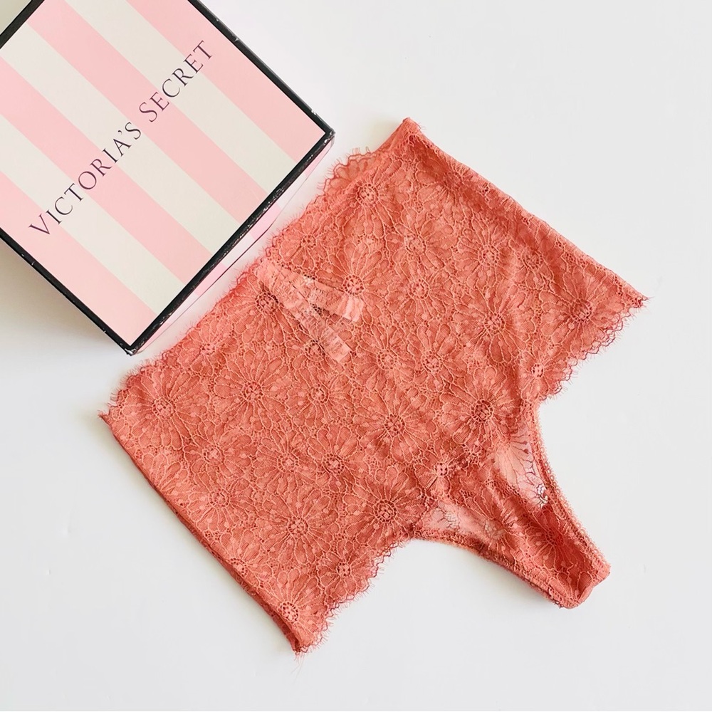 SMALL Victoria’s Secret burnt irange high waisted lace thong panty